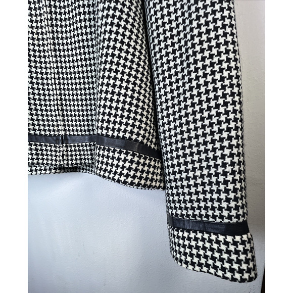 Pendleton Women's Vintage Houndstooth leather trim Zip wool Blazer Jacket 14 - Picture 3 of 12